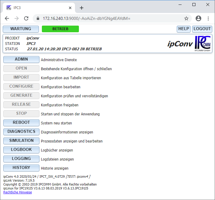 ipConv main menu