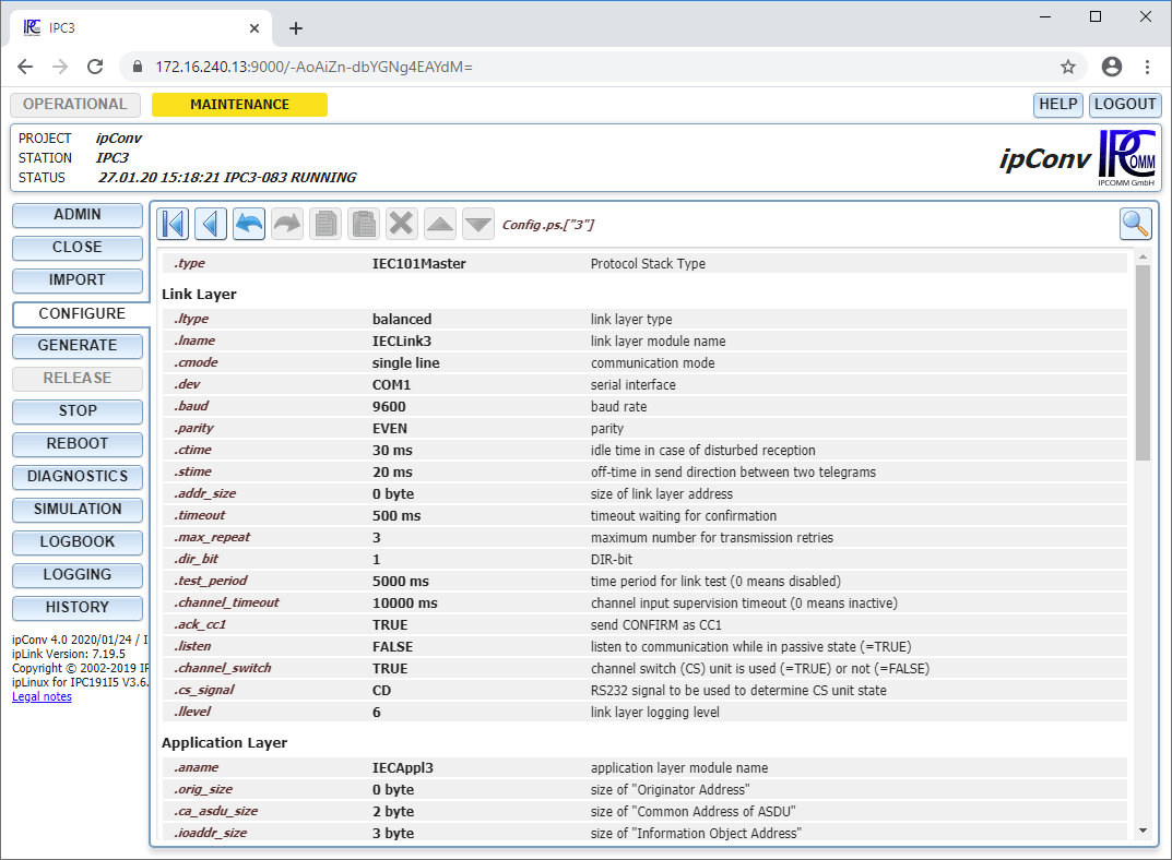 ipConv protocol stack configuration