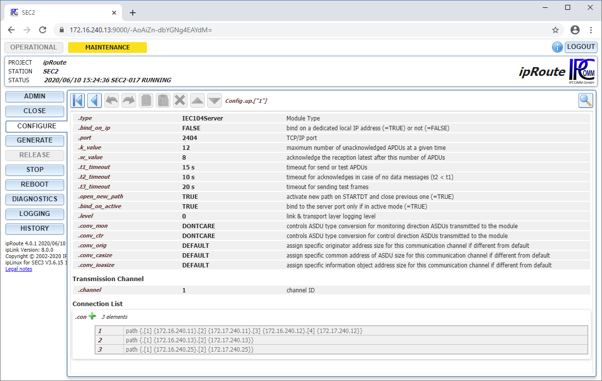 ipRoute IEC104 server